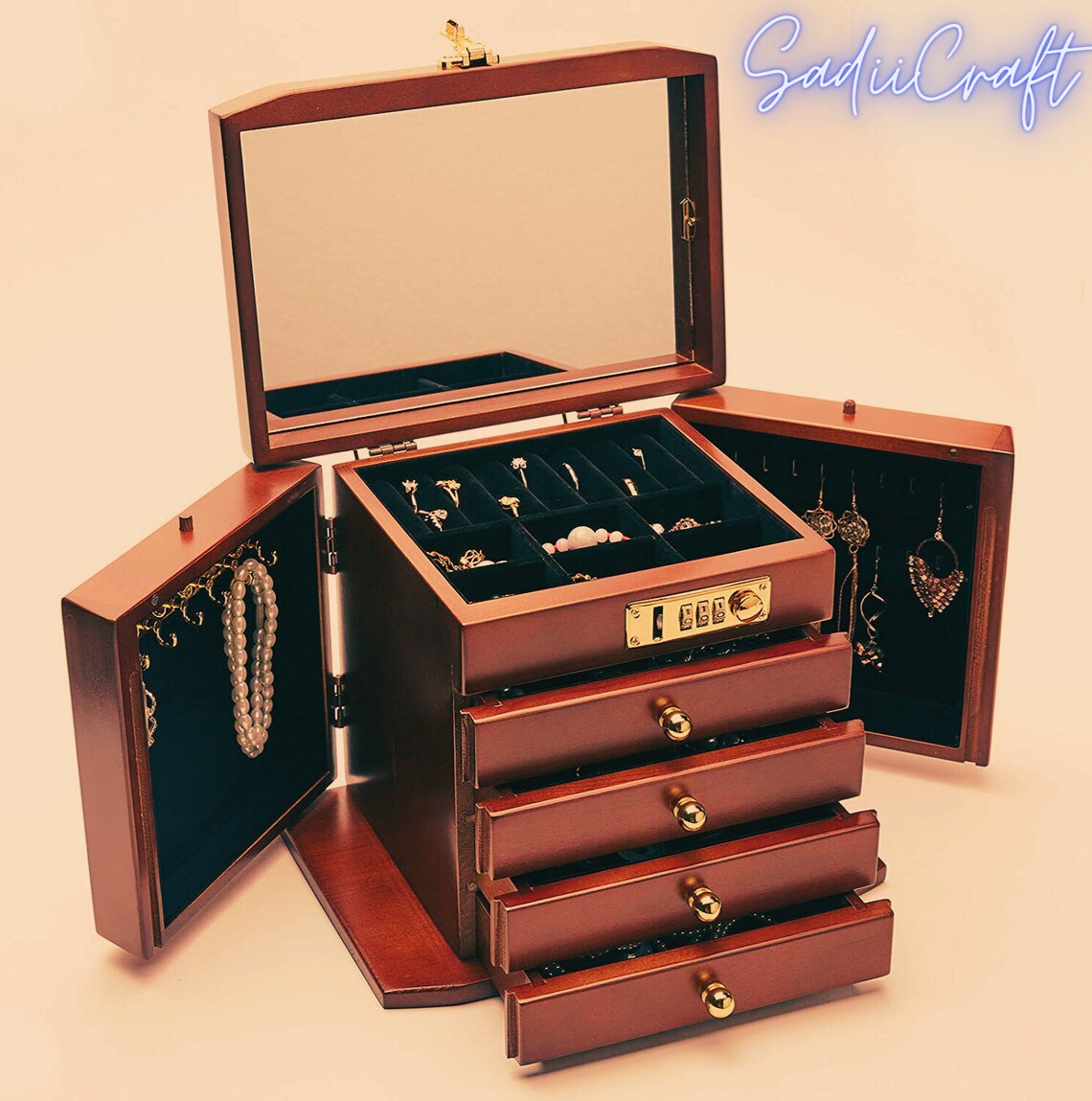 Wooden Jewelry Box Large Capacity Multifunctional Jewelry Etsy