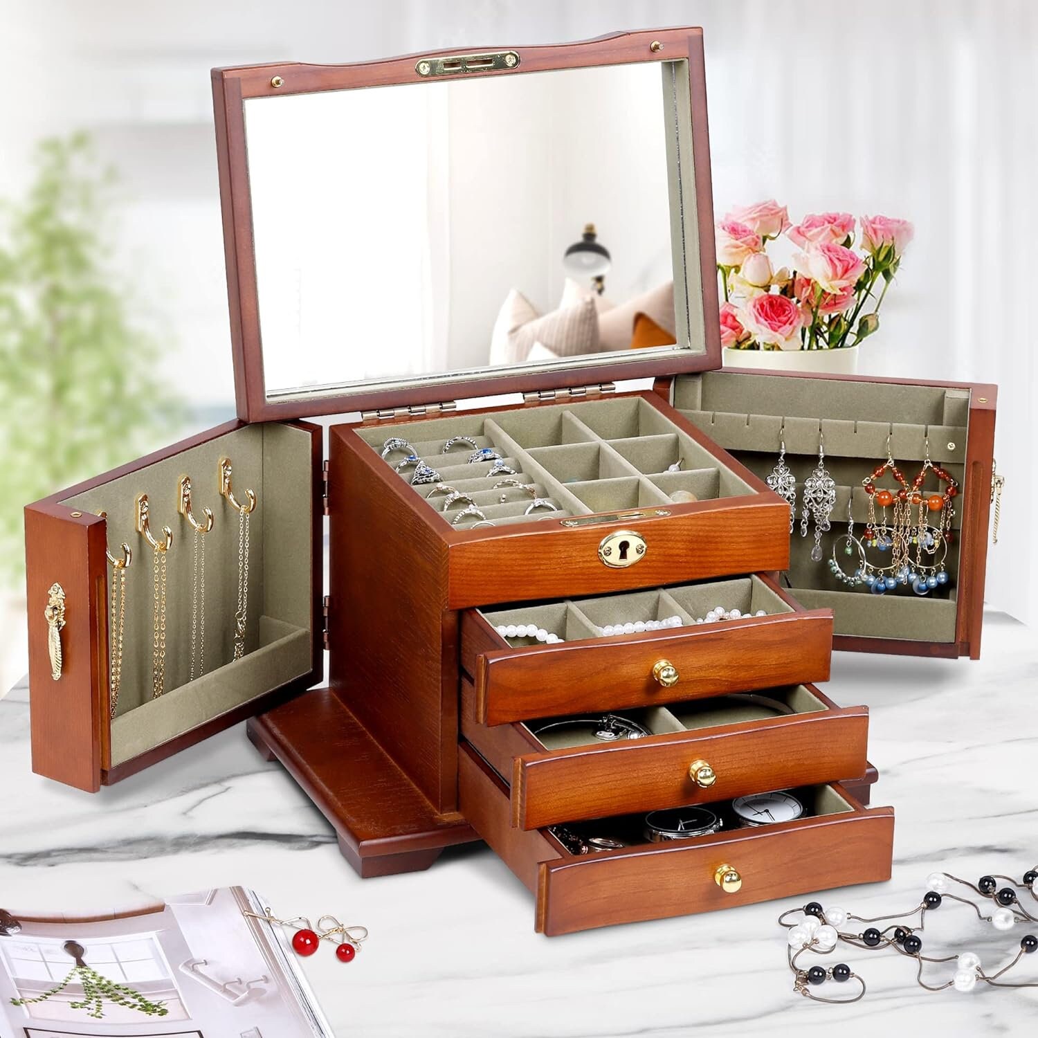 Wooden Jewelry Box Large Capacity Multi-functional Jewelry - Etsy