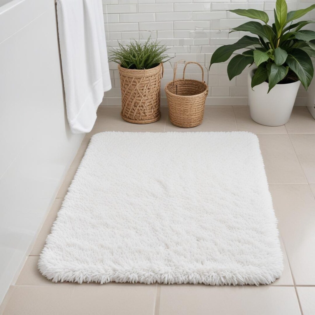 White Fluffy Bath Mat for Bathroom Floor Washable Plush Luxury Bath Rug ...