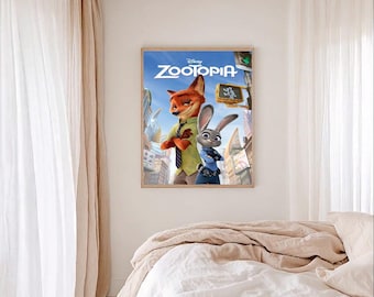 Póster de la película Zootopia, lámina decorativa de Disney para pared, póster de dibujos animados, decoración para habitación infantil, regalo para amantes de Disney.