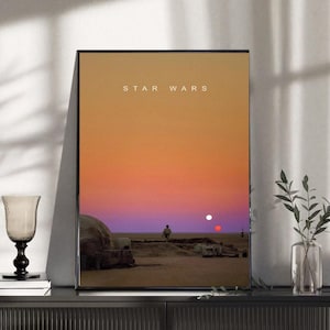Star wars a new hope minimalist binary sunset poster movie wall art print