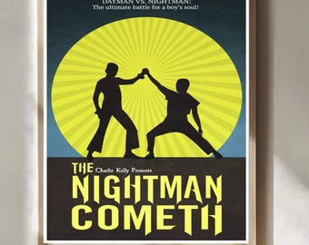 Plakat inspirowany filmem „Nadchodzi Nightman”, wydruk artystyczny na ścianę z komedią Daymana