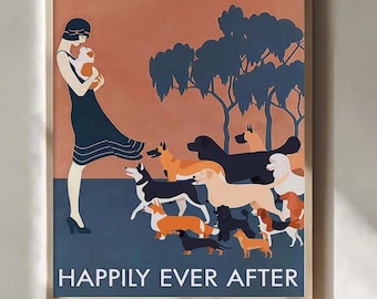 Plakat „Kochający psy na zawsze” – sztuka ścienna w stylu vintage