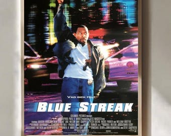 Plakat filmowy inspirowany filmem „Blue Streak”, sztuka ścienna w stylu vintage