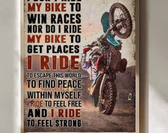 Plakat „Nie jeżdżę, żeby wygrywać wyścigi”, sztuka ścienna do motocrossu