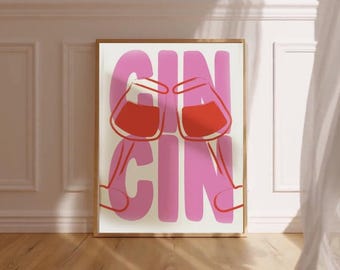 Cin Cin Wine Cheers Poster, Wall Art Print