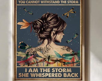 Plakat z cytatem vintage „Jestem burzą”, inspirująca sztuka ścienna