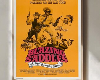 Plakat filmowy „Płonące siodła” z 1974 roku, klasyczna komedia ścienna