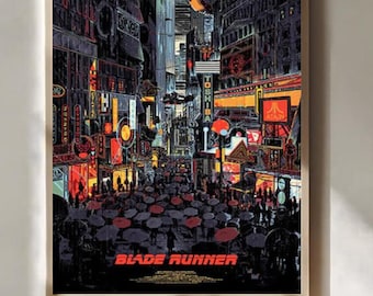 Plakat science fiction inspirowany Blade Runnerem, grafika ścienna w stylu cyberpunk