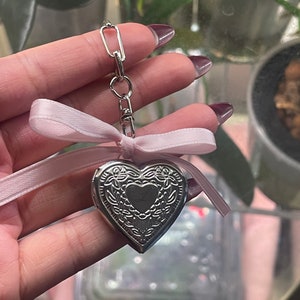 Custom Coquette Heart Locket Keychain | Valentine’s Day | silver gold gifts for her | pink Coquette bow viral inspiration Pinterest