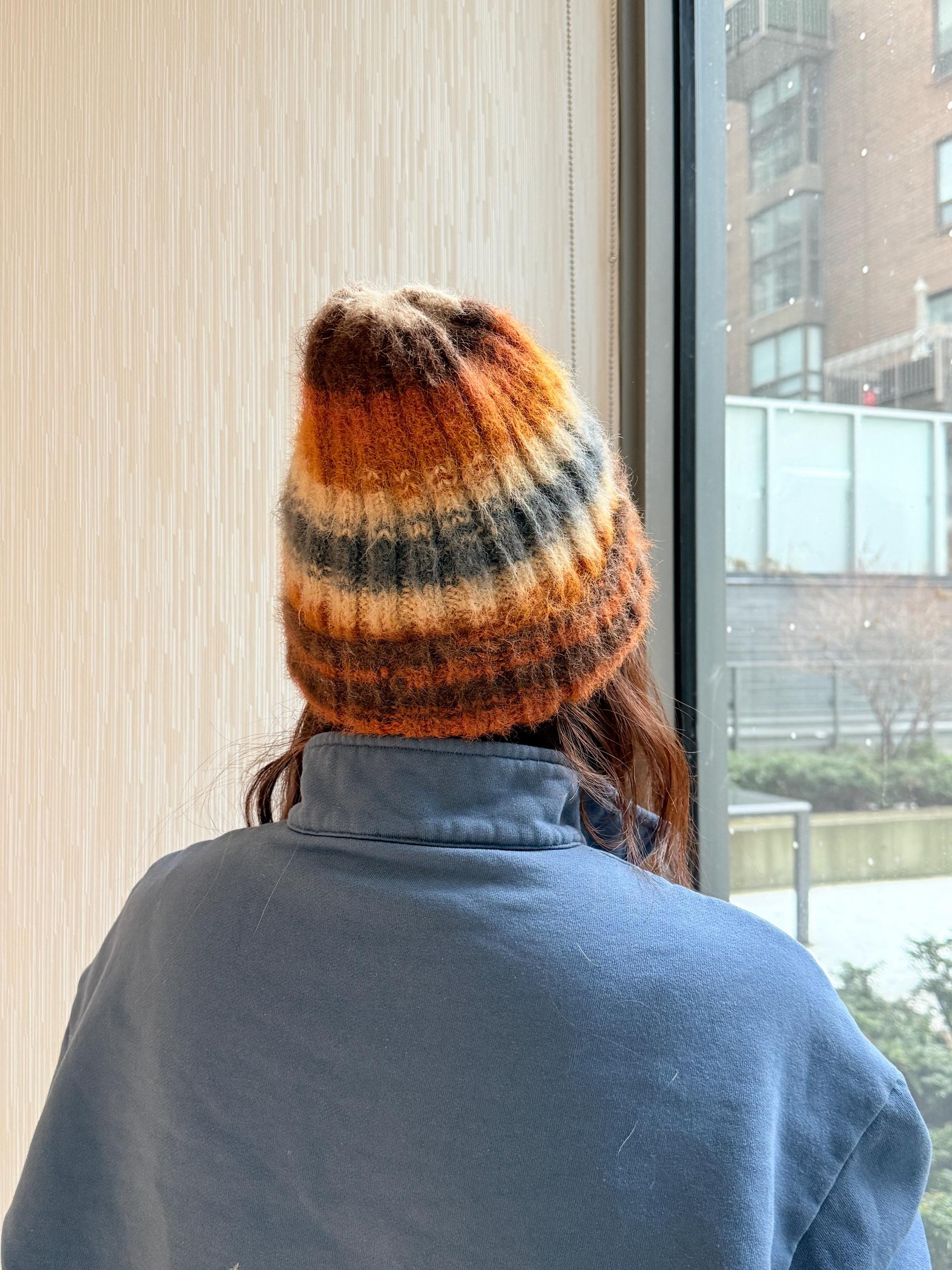 Hand Knit Wool Striped Beanie Brown Earth Tones Chunky‎ Textured Winter Hat NEW Brown Ombre Cable Knit Beanie / Acrylic Hand Knit Winter Hat  main image 4