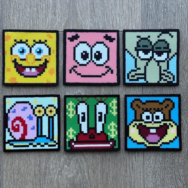 Imanes de Bob Esponja estilo pixel art con cuentas Perler / Decoración hecha a mano para sala de juegos
