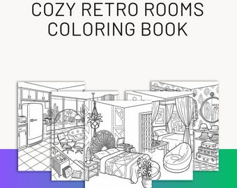 Utskrivbara målarbilder för mysiga retrorum | Målarbok för vintage heminredning | 50-60-70-tal direktnedladdning i PDF-format