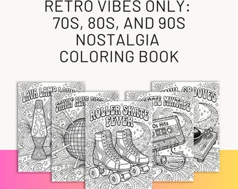 Utskrivbara målarbilder med endast retrovibbar i PDF-format | Målarbok med nostalgi från 70-talet, 80-talet, 90-talet | Digital nedladdning av retrospel