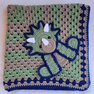 Crochet Baby Blanket with Dinosaur applique