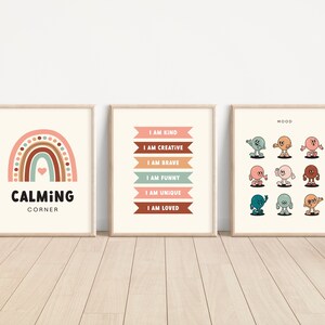 Set of 3 Calming Corner Wall Prints, Calm Down Zone, Emotions Poster, Affirmations for Kids, Digital Download Print, Boho Classroom Decor