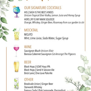 Bar Menu Template | Signature Drinks | His and Hers Drinks | Wedding Bar Menu | Event Bar Menu | Editable Template | Printable Template