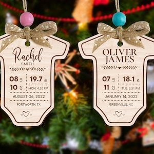Personalized First Christmas Ornament: Maple Baby Birth Stats Keepsake