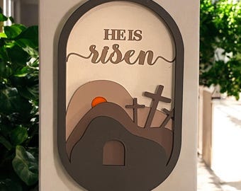 He Is Risen Easter Decor: Wooden Empty Tomb Scene