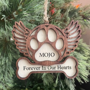 Pet Memorial Ornament, Engraved Angel Pet ornament, Personalized Pet Ornament, Pet Personalized Wood Ornament| Laser Cut