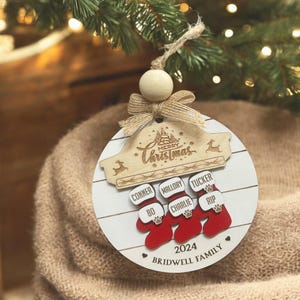 Personalized Family Christmas Ornament 2024: Farmhouse Wood Ornament