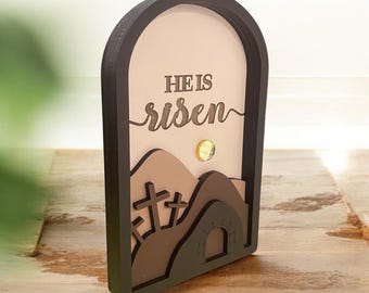 He Is Risen Easter Decor| Wooden Empty Tomb Scene | Table and Wall Decor |Minimalist
