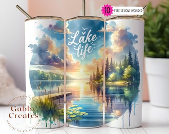 Lake Life Tumbler Wrap PNG: Summer Lake Sublimation Design (Digital Download)
