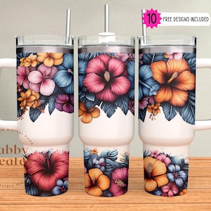 Hibiscus Flower Tumbler Wrap: Tropical Floral Design (Digital Download)