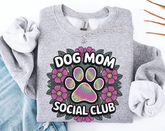 Dog Mom Social Club PNG: Design a sublimazione con impronta floreale (download digitale)