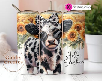 Sunflower Highland Cow Tumbler Sublimation Design PNG Digital Download