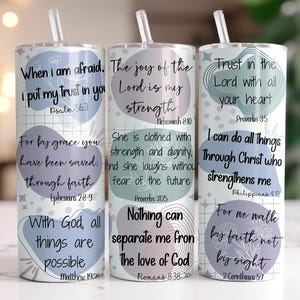 Bible Verses Tumbler Christian 20 oz Skinny Tumbler Wrap, Affirmations Sublimation Design PNG, Religious Faith Tumbler Bible Scripture PNG