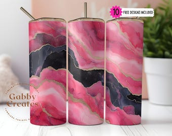 Pink Marble Tumbler Sublimation Design: 20oz Skinny Wrap PNG Digital Download
