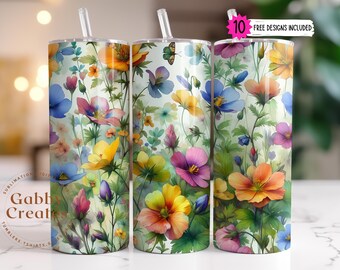 Wildflower Tumbler Wrap PNG: 20oz Skinny Sublimation Design (Digital Download