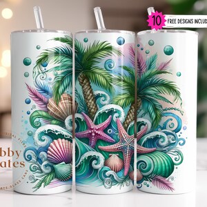Tropical Beach Tumbler Wrap PNG: Caribbean Ocean Design (Digital Download)