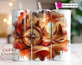 Envoltura para vaso Compass Desert: Diseño de sublimación de aventura náutica (descarga digital PNG)