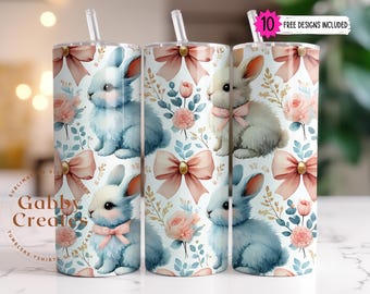 Envoltorio para vaso de conejito de Pascua: Diseño floral delgado de 593 ml (descarga digital PNG)