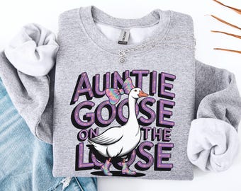 Funny Auntie Goose on the Loose PNG: Tie-Dyed Bow Sublimation Design Digital Download