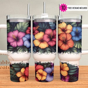 Hibiscus Flower Tumbler Wrap: Tropical Floral Sublimation Design (Digital Download)