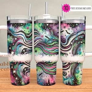 Halloween Glitter 40 oz Tumbler Wrap: Neon Spooky Design PNG Digital Download