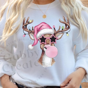 Christmas Reindeer PNG, Pink Christmas PNG, Kids Christmas PNG, Reindeer Shirt Png, Cute Reindeer Digital Download, Christmas sublimation