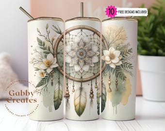 Boho Floral Dreamcatcher Tumbler Wrap: 20oz Sublimation Design (PNG Digital Download)