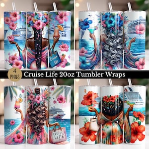 Cruise Life Vacation Tumbler Wrap PNG Bundle, Cruising Summer 20oz Skinny Tumbler Sublimation Design Digital PNG, Cruise Tumbler Design