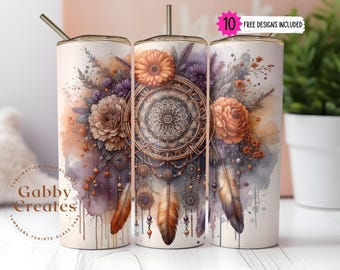 Boho Floral Dreamcatcher 20oz Tumbler Wrap (PNG Digital Download)