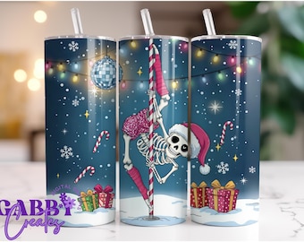 Funny Christmas Skeleton Santa Tumbler PNG, Holiday Design Digital Download