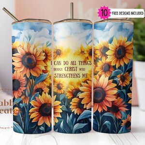 Sunflower Bible Verse Tumbler Wrap: Christian Sublimation Design Digital Download PNG
