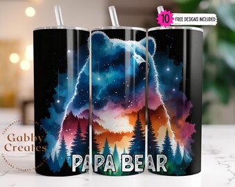 Papa Bear Tumbler Wrap: Watercolor Dad Design (Digital Download)