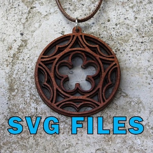 File di taglio multistrato SVG per ciondolo con rosone di cattedrale con architettura gotica per Glowforge, CNC, Cricut, Laser / Gioielli / Collana /