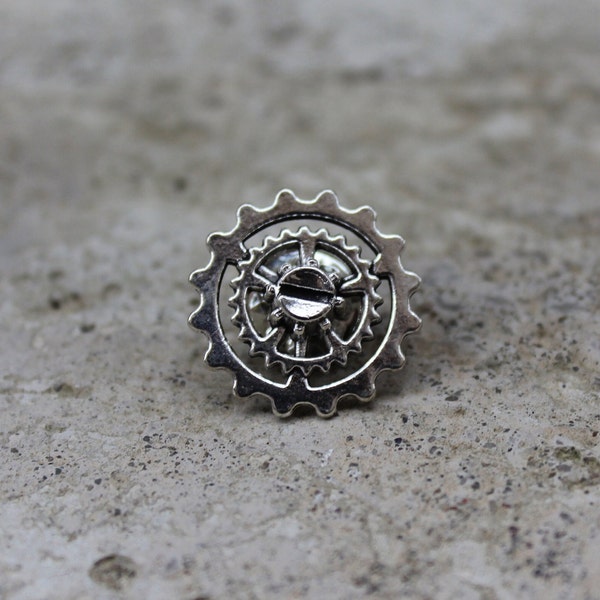 Steampunk Gear Lapel Pin Silver | Cog | Wheel | Brooch | Tie Tack | Jewelry | Badge | Nerd | Geek | Clothing | Mechanical | Clockwork