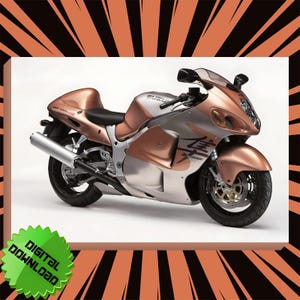 Suzuki Hayabusa GSX1300R Copper-Silver 1999 | 5 Popular 4K Sizes | 24x36 20x30 16x24 12x18 8x12in Digital Download Poster | 0-60 mph In 2.6s