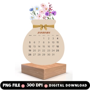 Floral Calendar 2025,PNG and SVG,Desk Calendar 2025,Printable Calendar 2025,Mini Calendar 2025